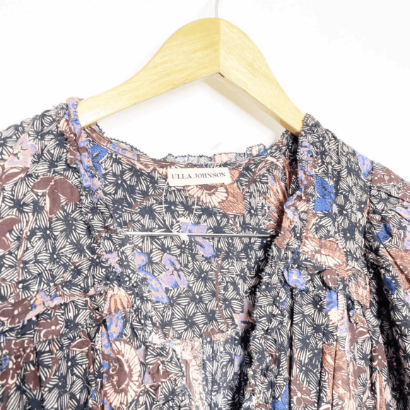 ULLA JOHNSON Julie Dress Jet Floral Long Sleeve Puff Shoulders Cotton womens 4 - Picture 6 of 12